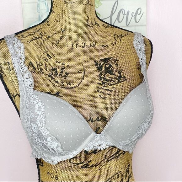 Victoria’s Secret Dream Angels Push Up Bra Lace Polka Dot Convertible Gray 32D - Picture 1 of 13